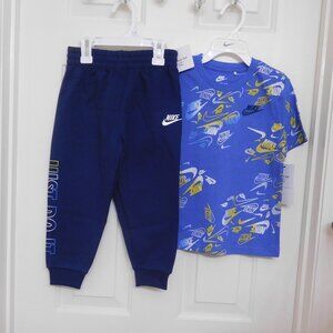 NWT 2pc Nike Blue Logo Shirt & Navy Logo Joggers Set sz 4t